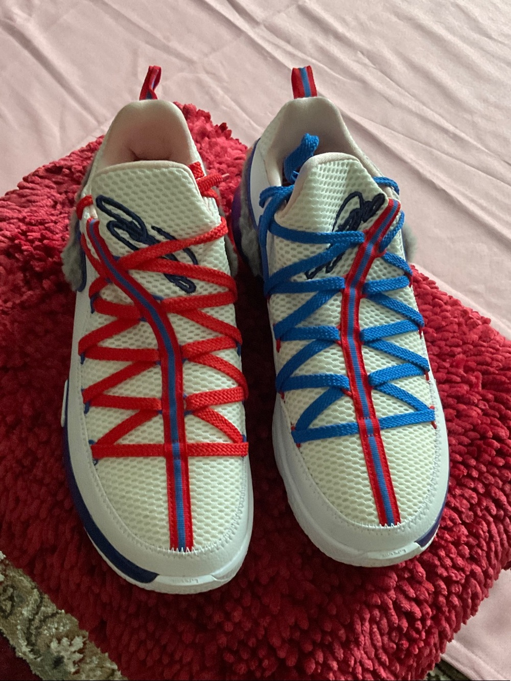 Nike White Sneakers with Red & Blue Accents